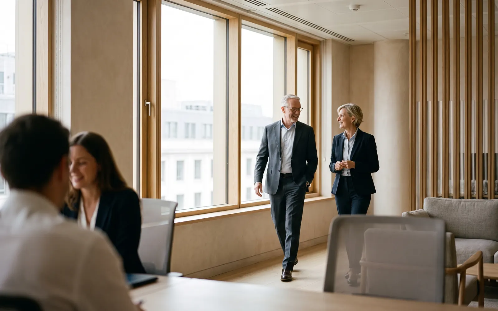 A senior executive looking out over the France skyline